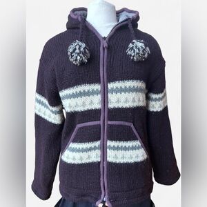 Vintage Y2K Wool Sweater Jacket with Pom Poms